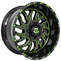 26" TIS Wheels 544BGM Custom Gloss Black with Green Milled Off-Road Rims