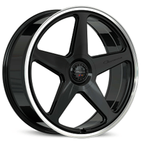 26" Giovanna Wheels Cinque Gloss Black with Polished Lip Flow Formed Spindle Cap Rims