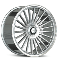 21" Staggered Koko Kuture Wheels Parlato Gloss Silver with Polished Lip Flow Formed Spindle Cap Rims