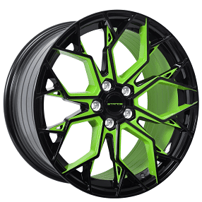 22" Staggered Stance Wheels SF10 Gloss Black with Custom Lime Green Accents Flow Formed Rims