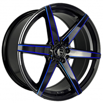 17" Elegant Wheels E002 Gloss Black with Candy Blue Milled Rims