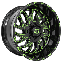 22" TIS Wheels 544BGM Custom Gloss Black with Green Milled Off-Road Rims