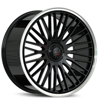 22" Staggered Gianelle Wheels Aria Gloss Black with Polished Lip Flow Formed Spindle Cap Rims