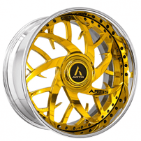 22" Staggered Artis Forged Wheels Harlem Gold over Chrome Face with Chrome  Lip XL Floating Cap Rims