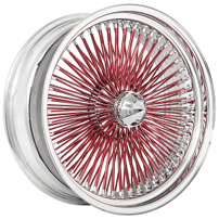 22x8" LA Wire Wheels Standard 150-Spoke Straight Lace Chrome with Red Spoke Rims