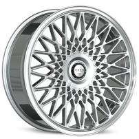 24" Staggered Koko Kuture Wheels Classica Gloss Silver with Polished Lip Flow Formed Spindle Cap Rims