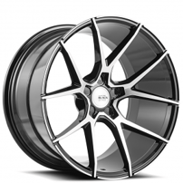 22" Staggered Savini Wheels Black Di Forza BM14 Machined Black Rim 