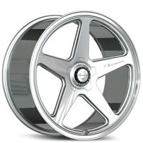 22" Giovanna Wheels Cinque Gloss Silver with Polished Lip Flow Formed Spindle Cap Rims