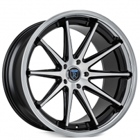 22" Staggered Rohana Wheels RFC10 Machine Black with Chrome Lip Flow Formed Rims