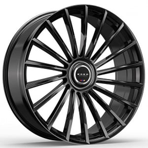 22" Staggered Koko Kuture Wheels URFA Gloss Black Flow Formed Floating Cap Rims