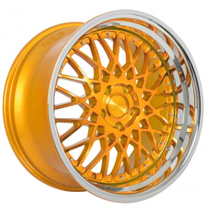 20" Staggered Rennen Wheels Rims  CSL 5 Gold with Chrome Step Lip Rims 