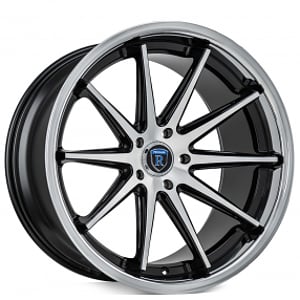 20" Staggered Rohana Wheels RFC10 Machine Black with Chrome Lip Flow Formed Rims